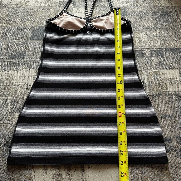 Lululemon Power Y Tank Luon Capilano Womens Tank Top 4 Black & White Striped - Picture 4 of 9